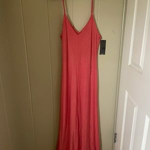 Long cotton coral colored v neck dress